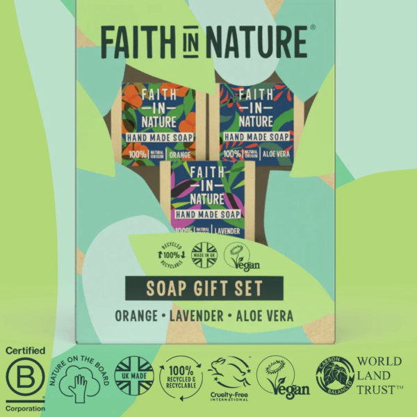 faith in nature soap bar gift set aloe vera, orange and lavender (3 pack)
