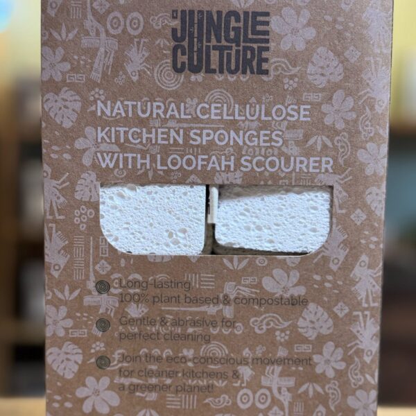 jungle culture natural cellulose kitchen sponges with loofah scourer (4 pack)